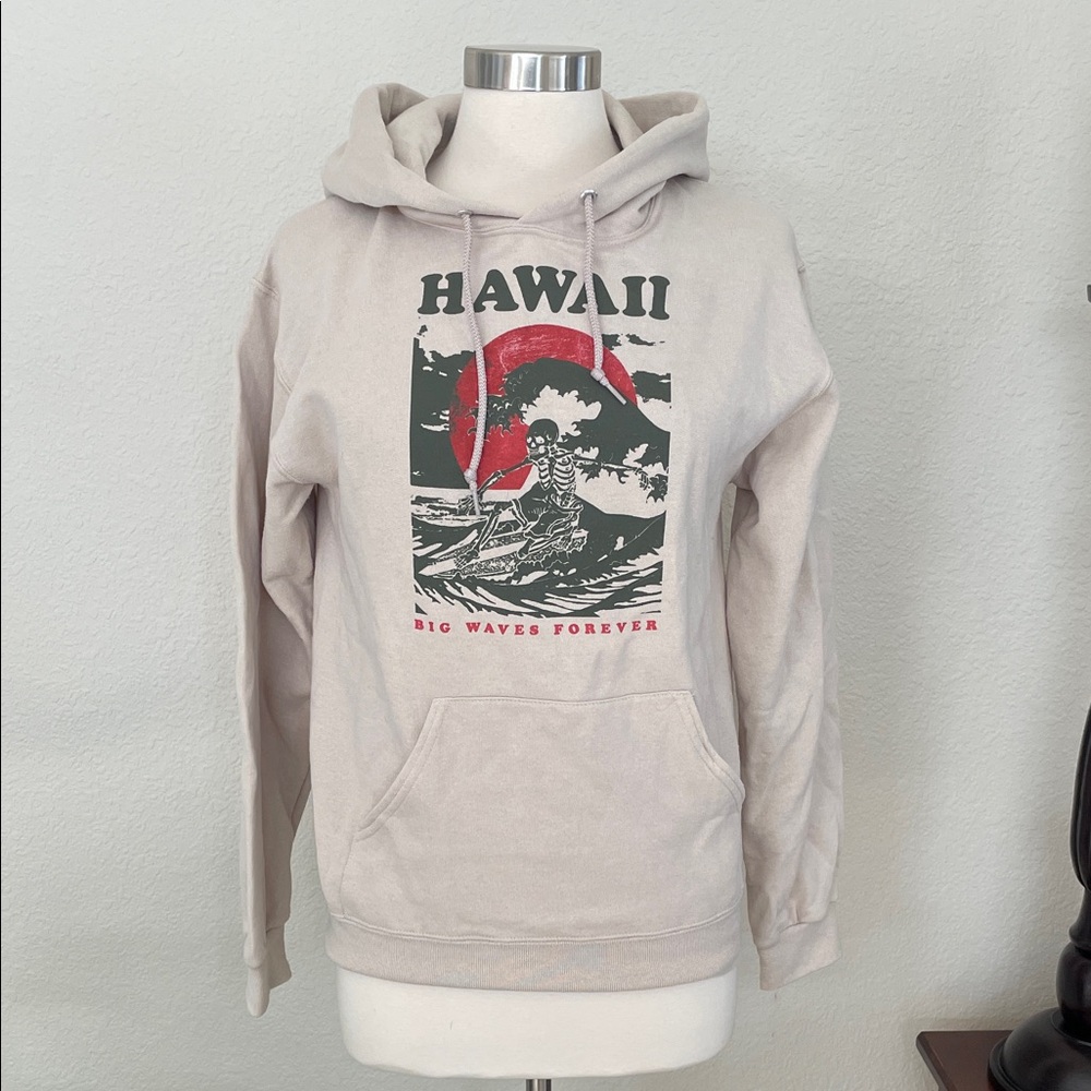 Hawaii surfing skeleton Graphic Beige Hoodie